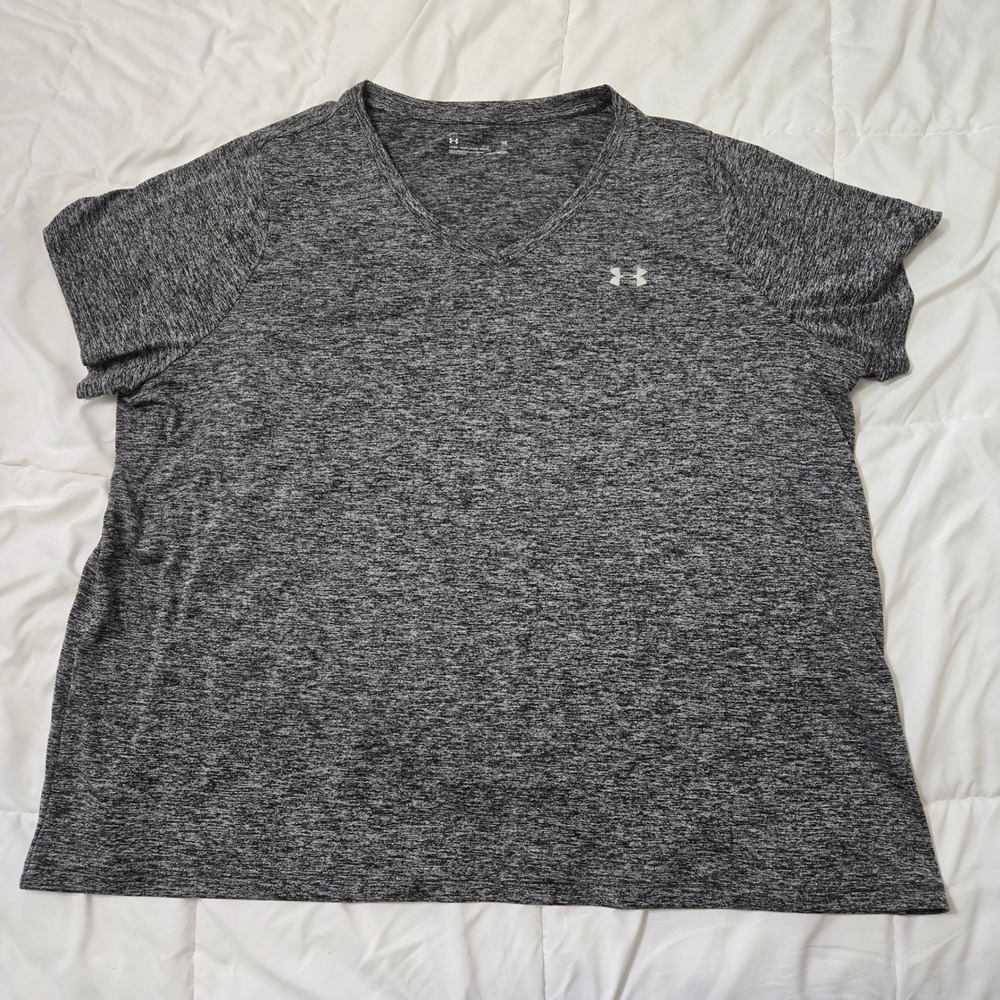 Under Armour Mens HeatGear V-Neck T-Shirt 3X Gray Space Dye Loose Fit Athletic